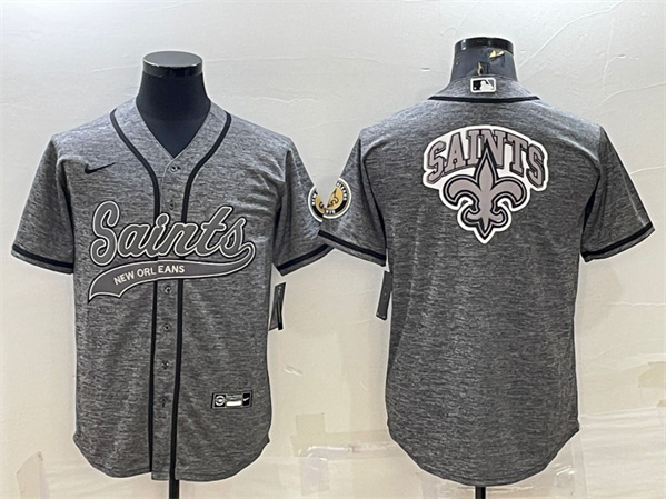 Men's New Orleans Saints Gray Team Big Logo With Patch Cool Base Stitched Baseball Jersey
